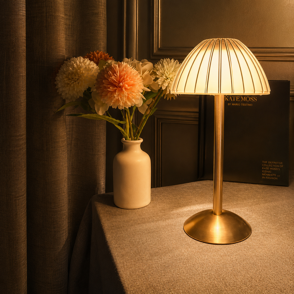 Brass Pleated Dome Cordless Lamp - TP